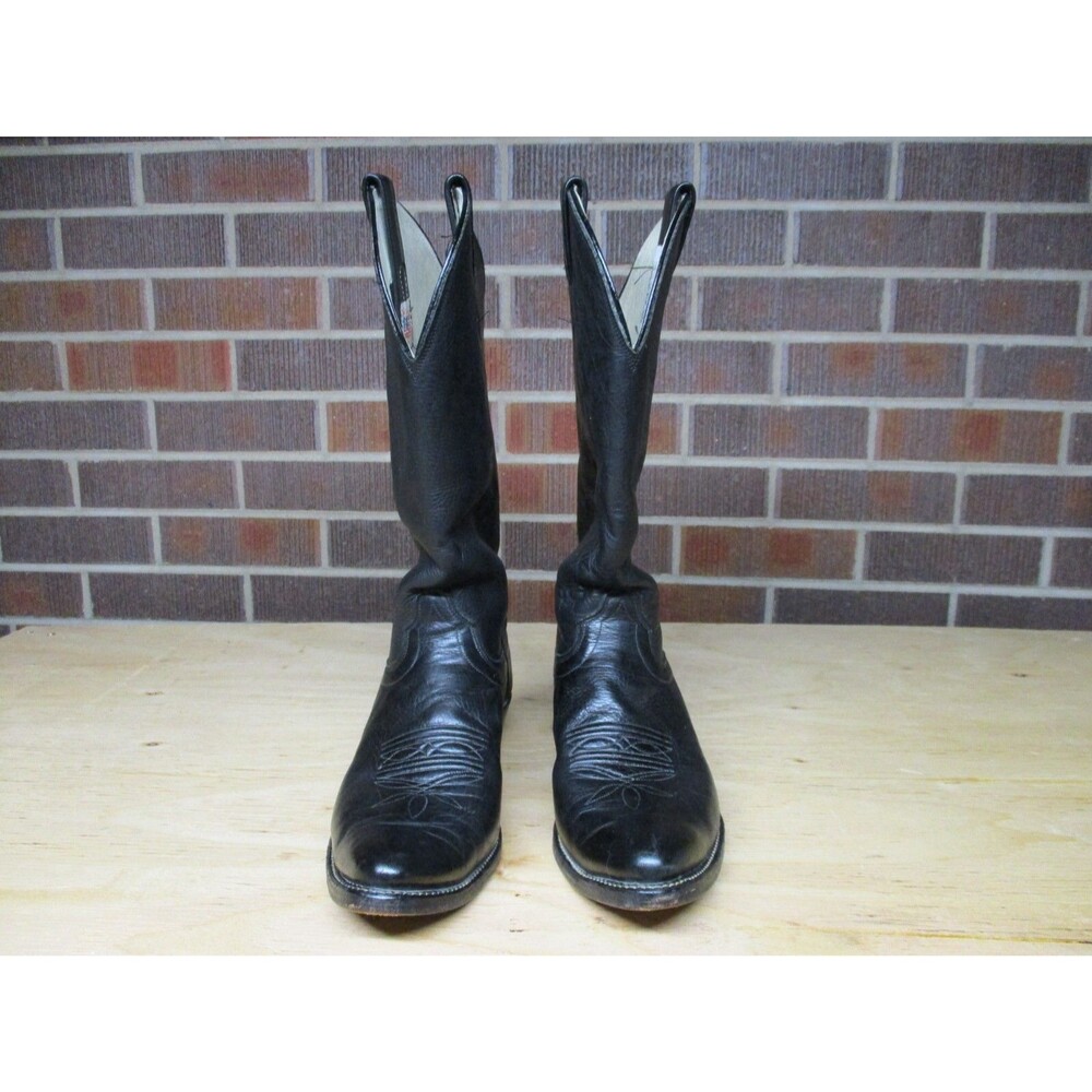 VINTAGE Olathe Cowboy Boots Mens 10 AA Extra Narrow Black Leather Western USA - Picture 3 of 16